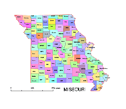 Preview of Missouri county map, colored.