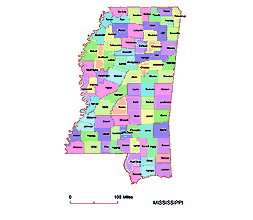 Preview of Mississippi county map, colored.