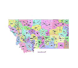 Your-Vector-Maps.com Montana state subdivision map, County seats of MT