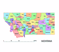 Preview of Montana county map, colored.