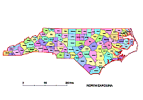 North Carolina county map, colored.