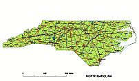 North Carolina State vector road map.A map of NC includes interstates, US Highways and State routes