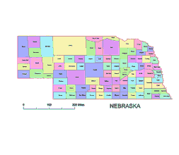 Your-Vector-Maps.com Preview of Nebraska county vector map, colored.