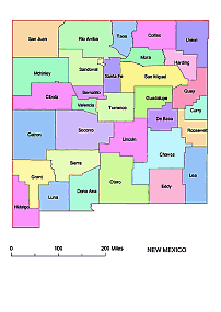 New Mexico county map, colored.