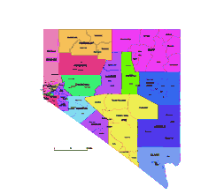 Preview of Nevada state subdivision map, County seats of Nevada