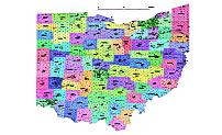 Ohio state subdivision map, County seats of OH