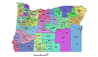 Oregon state subdivision map, County seats of OR