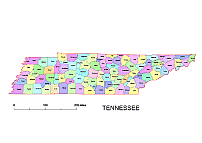 Your-Vector-Maps.com Tennessee county map, colored. AI, PDF,JPG