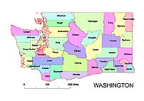Washington county map, colored.