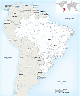 Brazil and neighborhood countries vector map