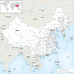 China and neighborhood countries vector map