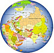 Asia continent centered Globe on gradient background