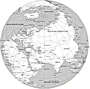Asia continent centered Globe on grayscale background