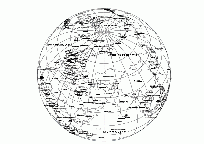 Asia centered B&W Globe