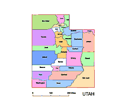 Colored Vector map of Utah counties.