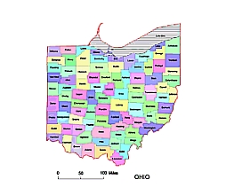 Colored vector county map of Ohio