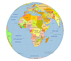 Your-Vector-Maps.com Africa centered color Globe with countries