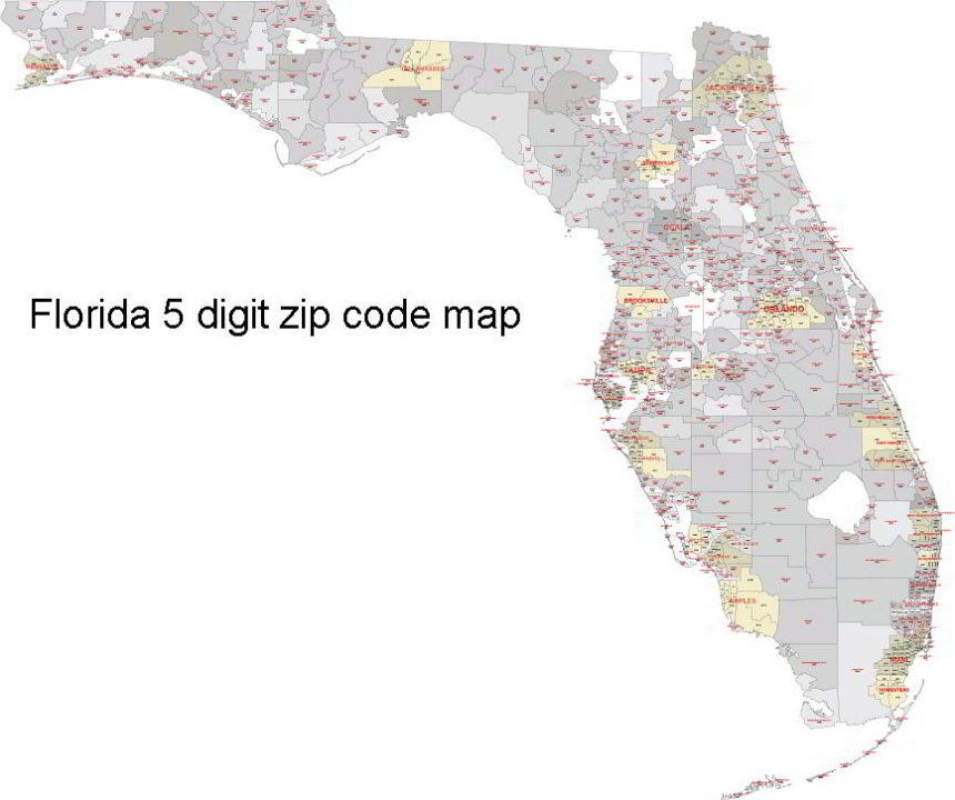 Florida zip code vector map. AI, PDF,