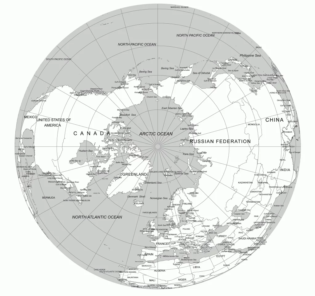 Northern hemisphere with countries