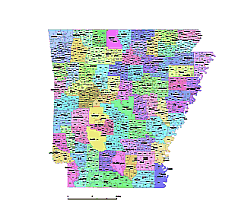 Detail of Arkansas civil township vector map, county seats of AR
