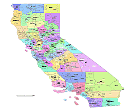 Detail of California state subdivision vector map.