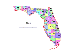 Florida vector county map, colored.