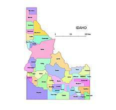 Idaho vector county map, colored.ai, pdf, 300 dpi jpg