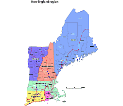 New England division vector map. 6 state county map
