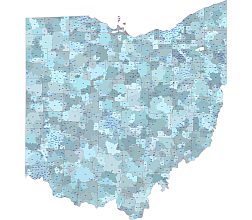 US State Ohio  5 digit zip code area vector map. County border. 
