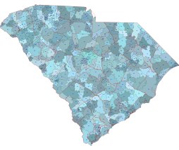 South Carolina 5 digit  zip code map with county outlines
