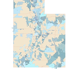 Utah state 5 digit zip code vector map, county outline
