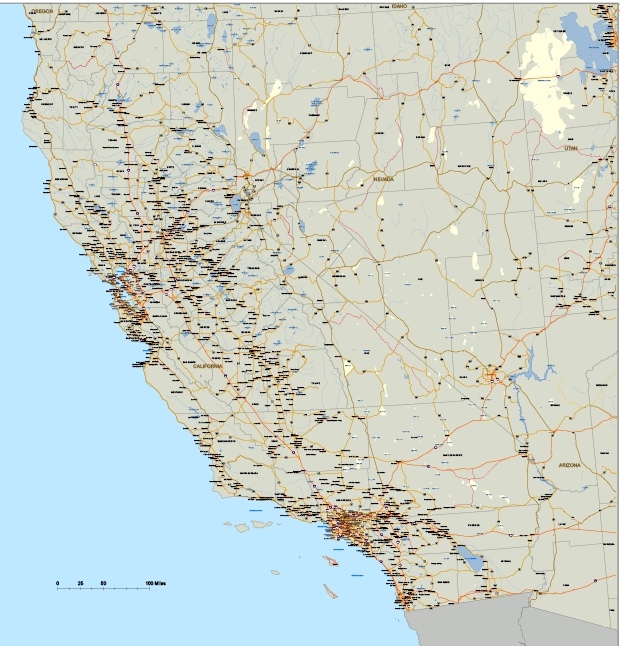 California road and city vector map