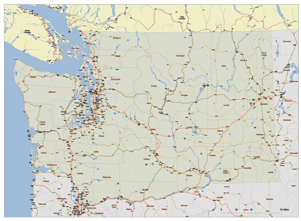 Washington state road and city map | Printable vector maps