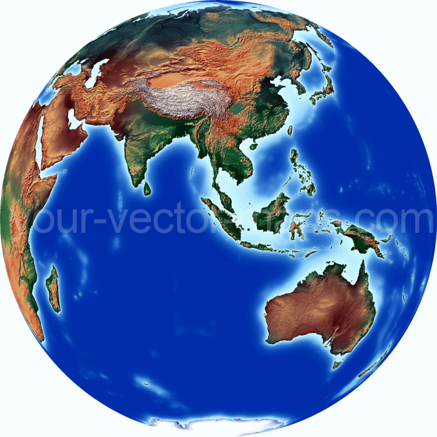 Orthographic projection of Earth. 0 degrees North -100 degrees East
