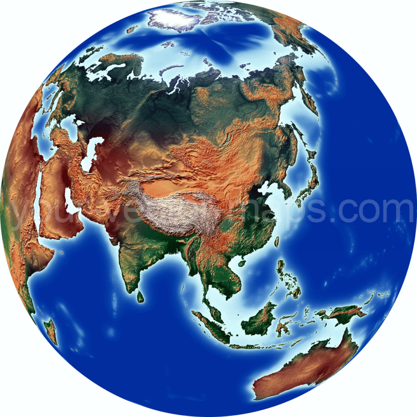 East Asia, China, Mongolia on Earth Globe.