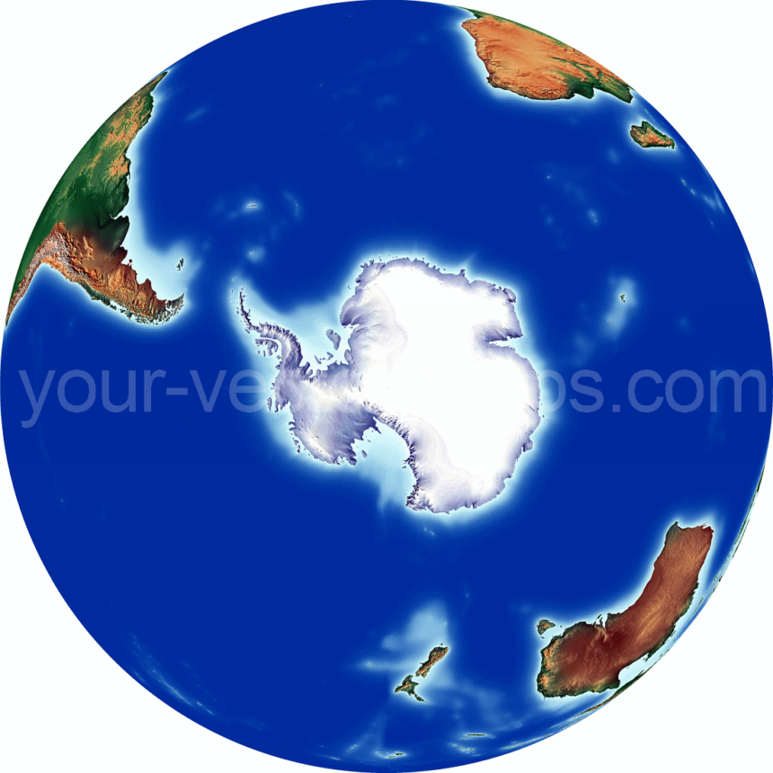 South Pole pintable colored image from satellite.