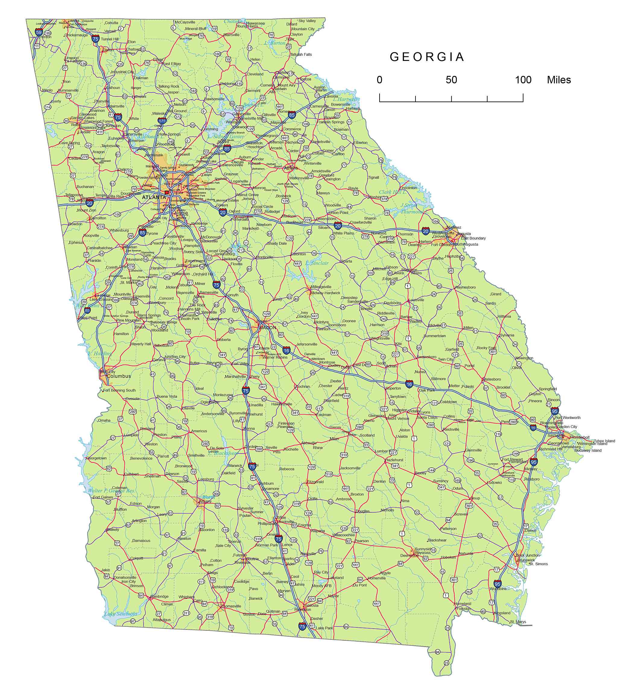Preview of Georgia State vector road map. - Your-Vector-Maps.com