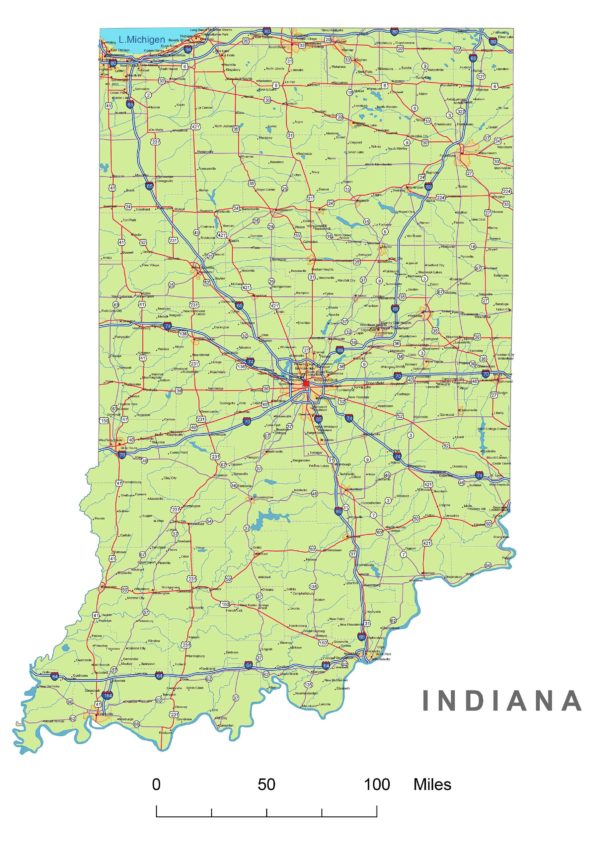 Preview of Indiana State vector road map. - Your-Vector-Maps.comYour ...