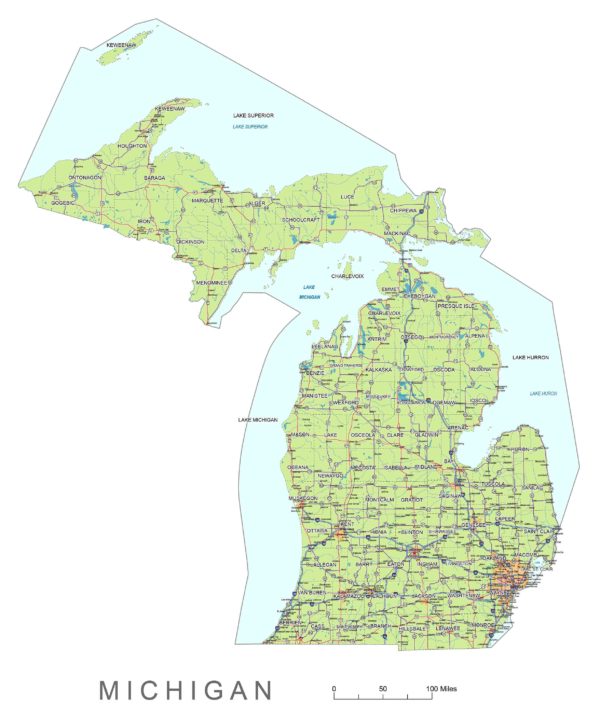 Michigan state vector road map. | Your-Vector-Maps.com