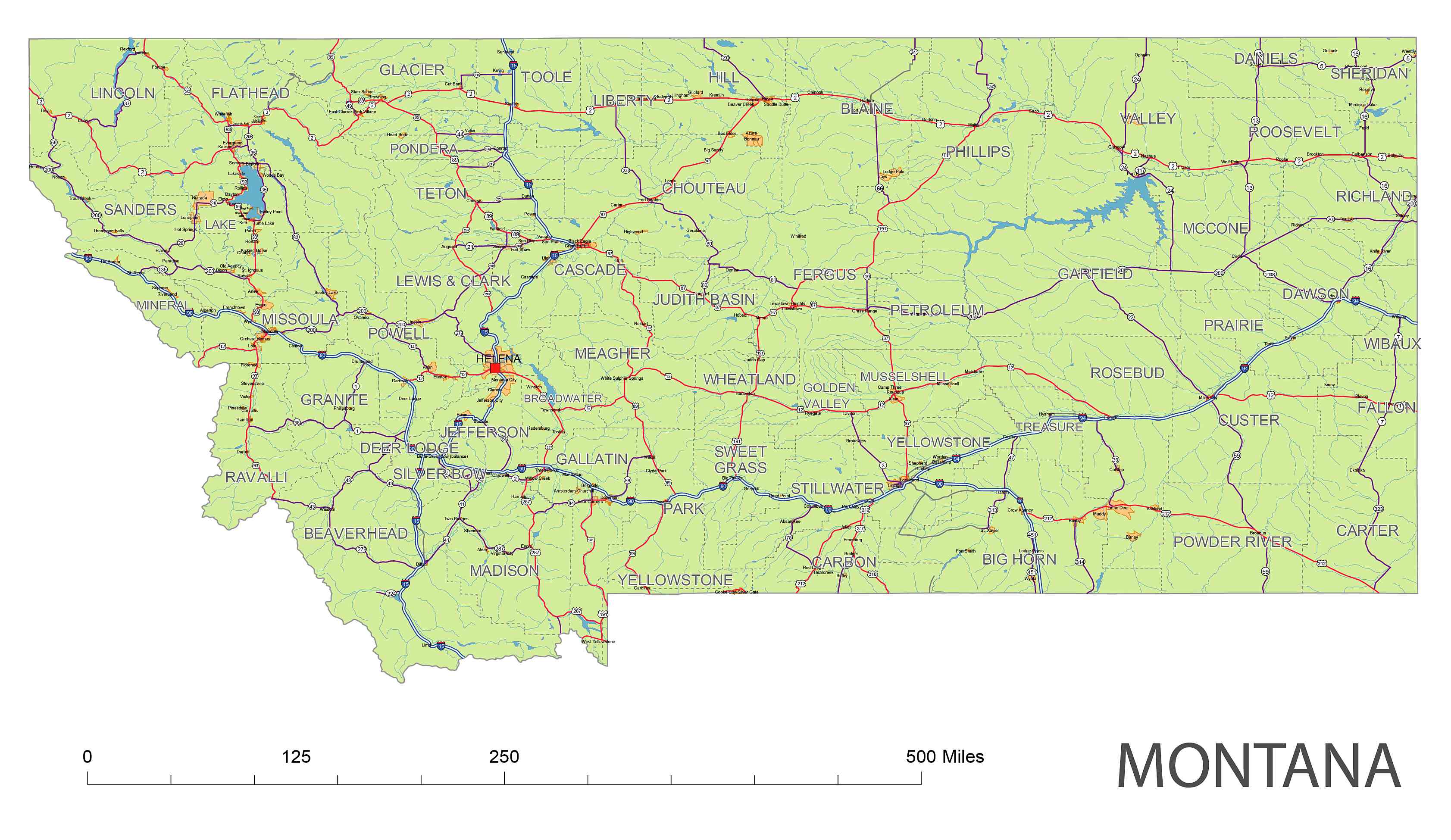 Preview Of Montana State Vector Road Map Your Vector Maps Com