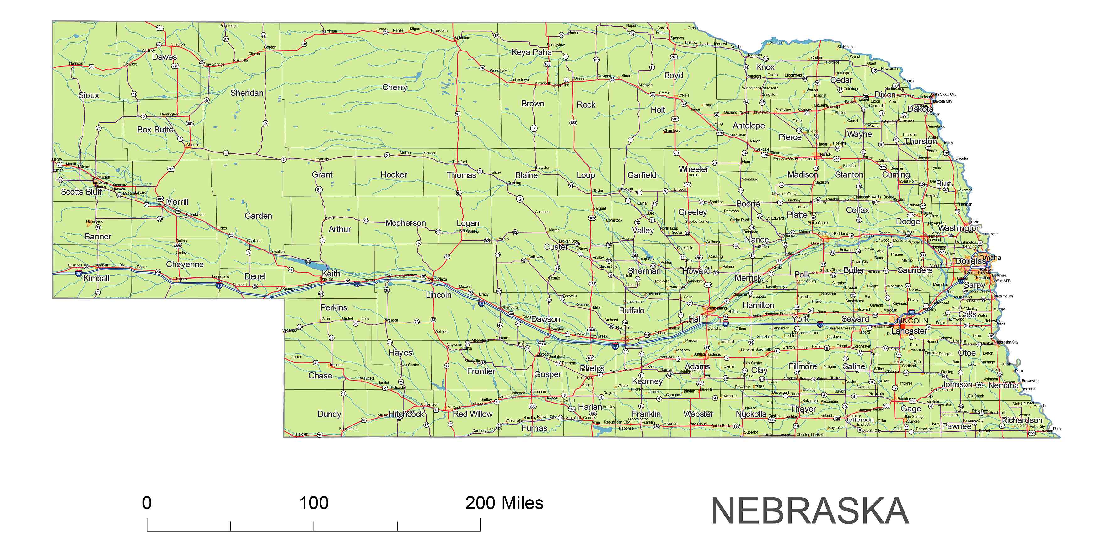 Preview of Nebraska State vector road map. lossless scalable AI,PDF map