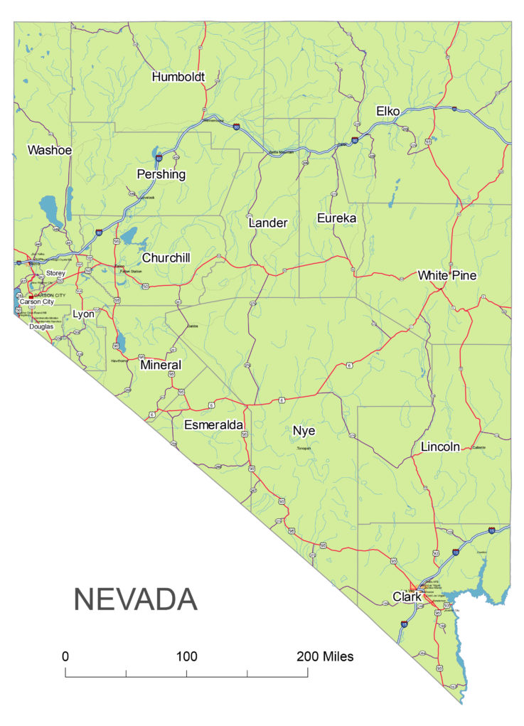 Nevada main roads and cities