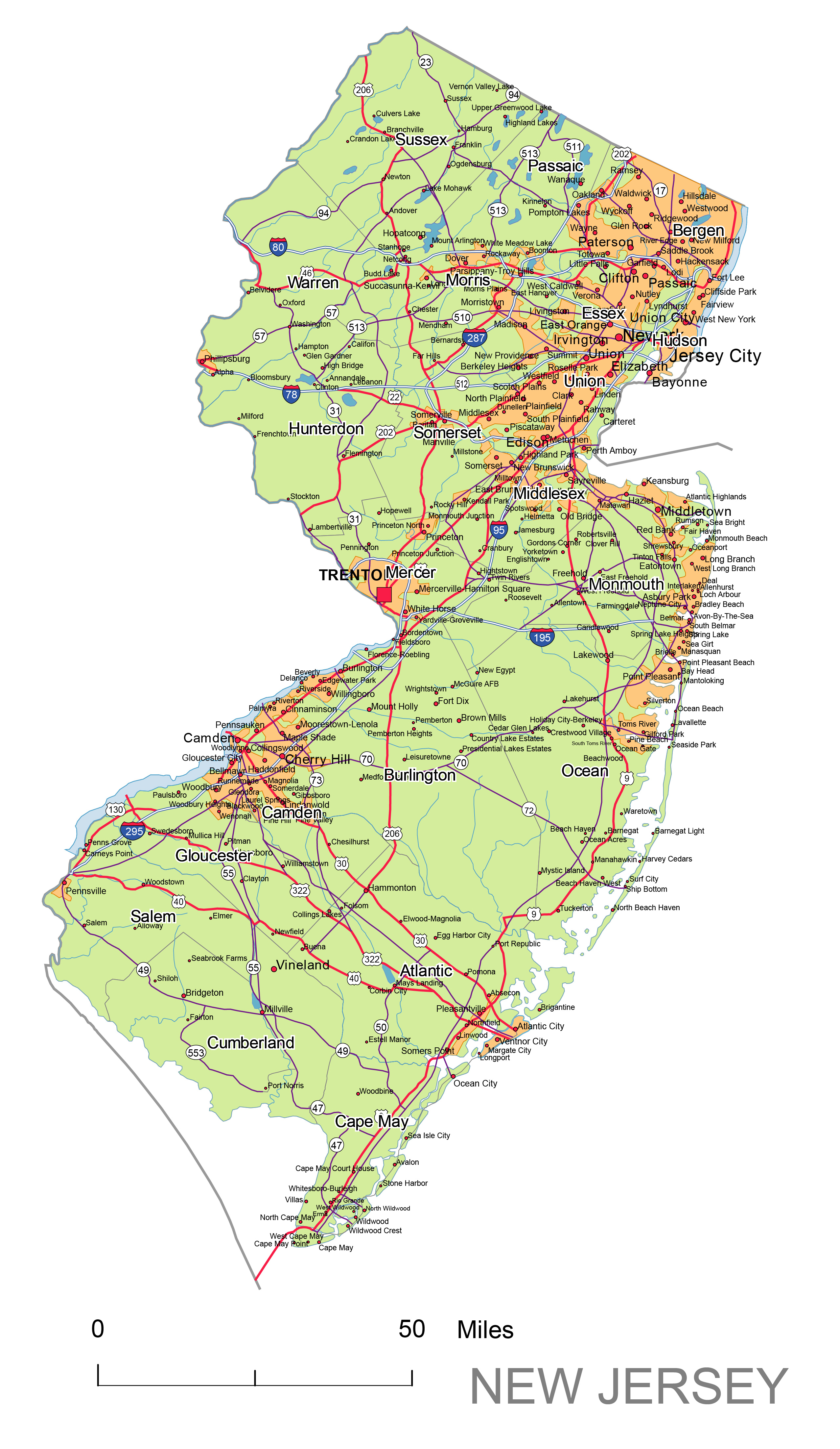 New Jersey State vector road map.