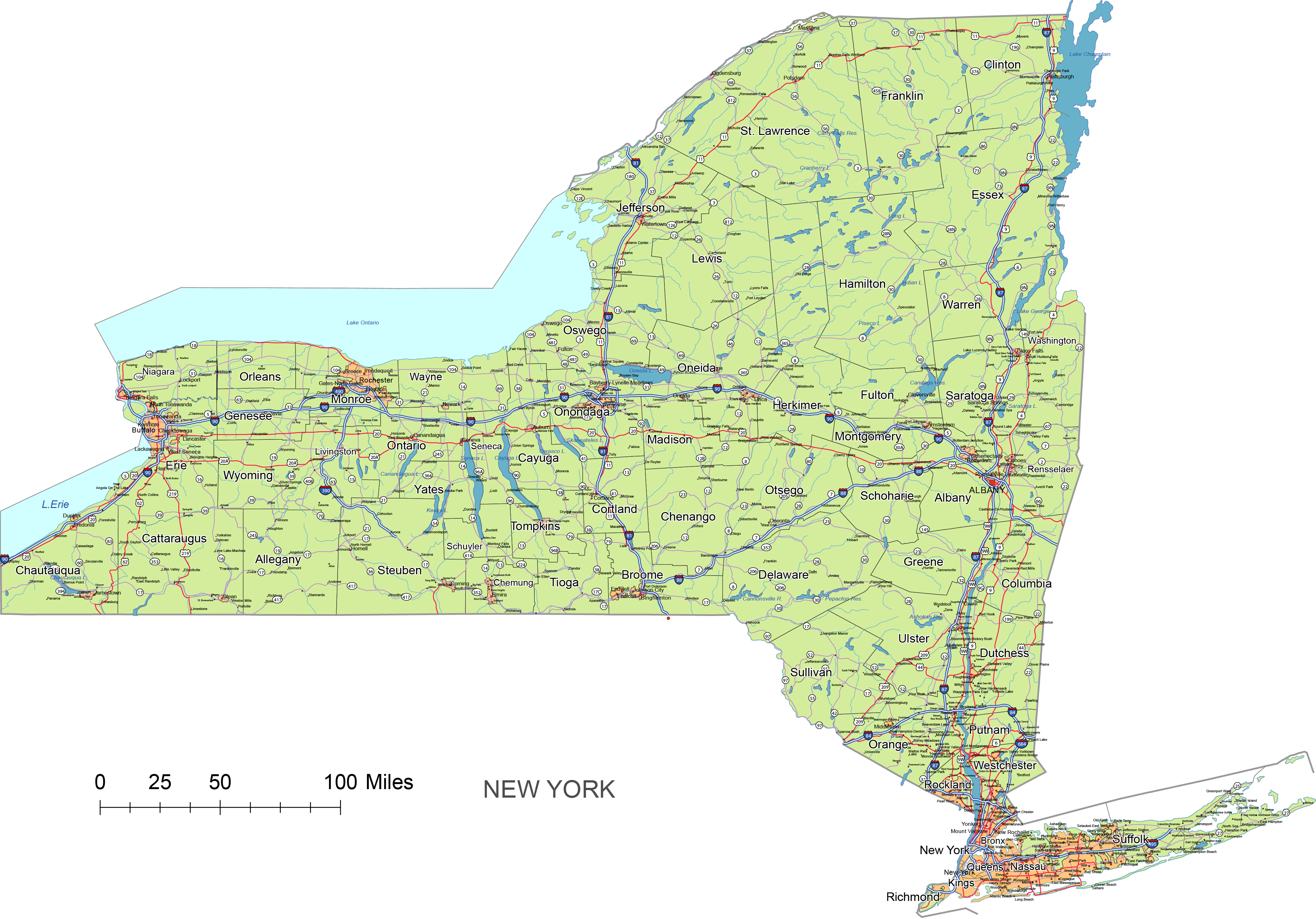 New York State vector road map - Your-Vector-Maps.com