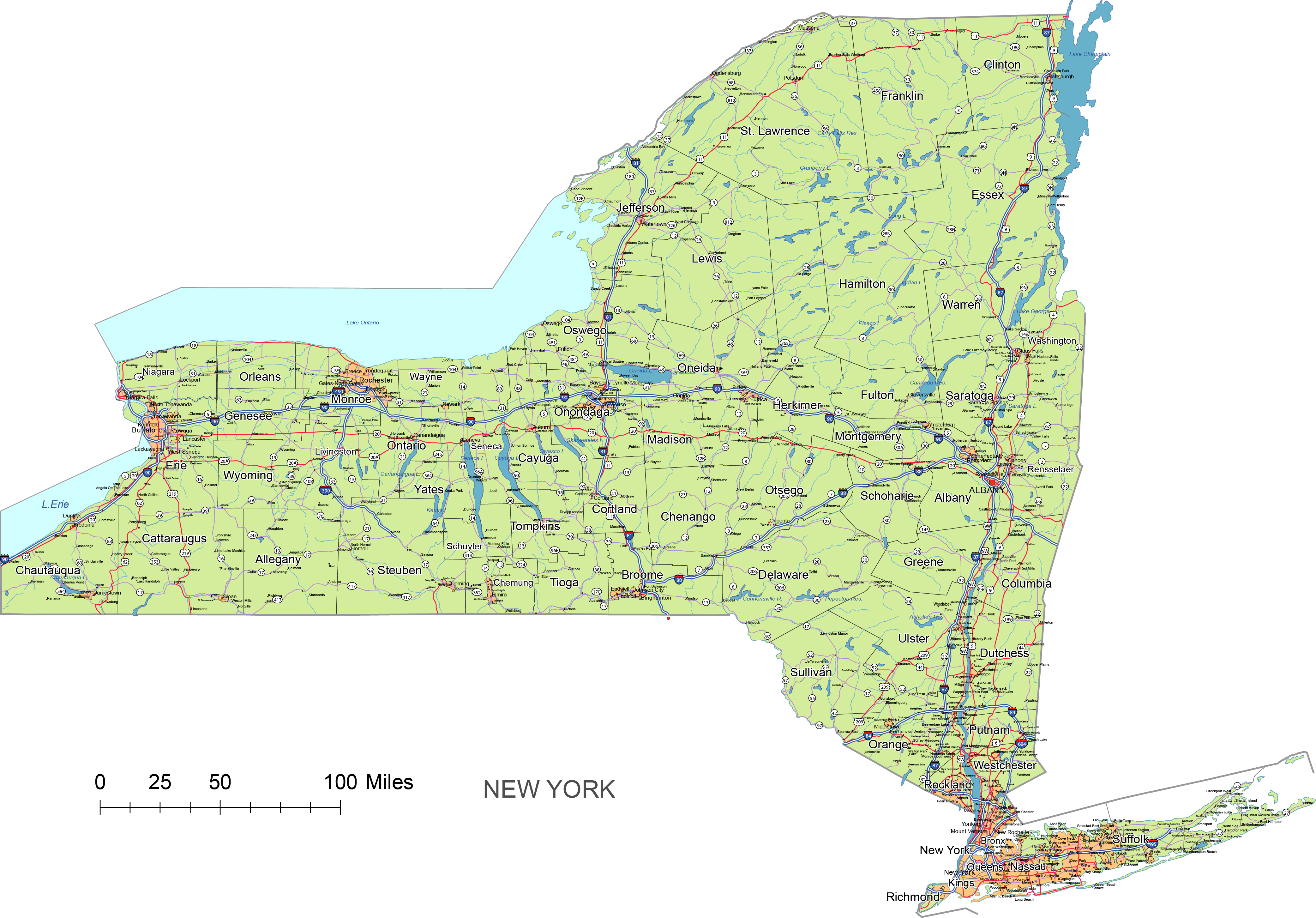 Printable Map Of Ny State   New York Road Map 