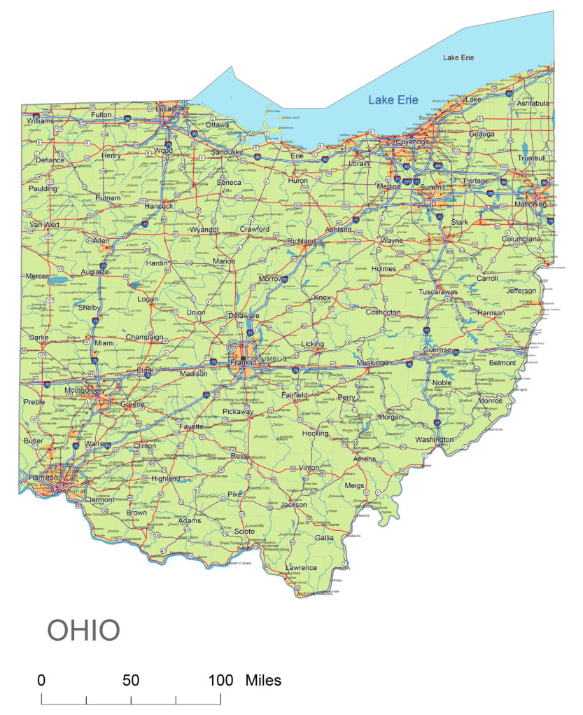 Ohio main roads and cities