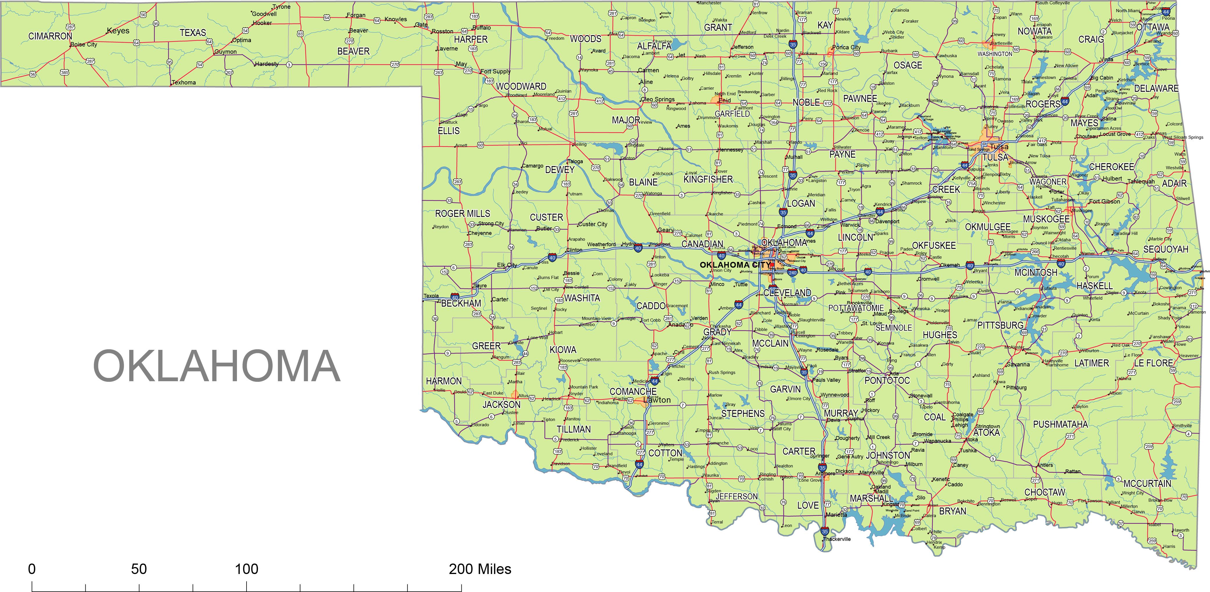 Oklahoma State Vector Road Map Lossless Scalable Aipdf Map For