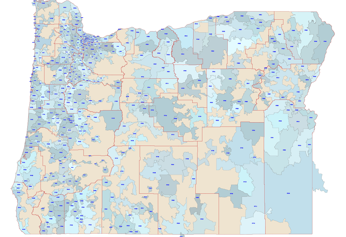5 digit Oregon State zip code vector map