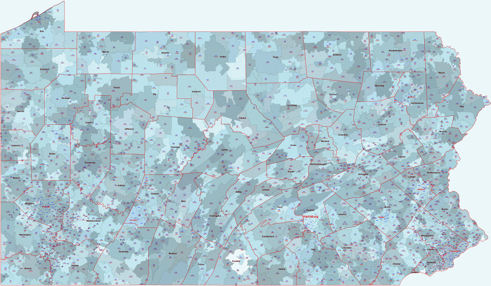 Pennsylvania Zip Code Vector Map With Location Name Lossless Scalable Aipdf Map For Printing 3286