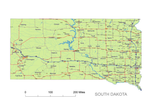 South Dakota printable map. | Printable vector maps